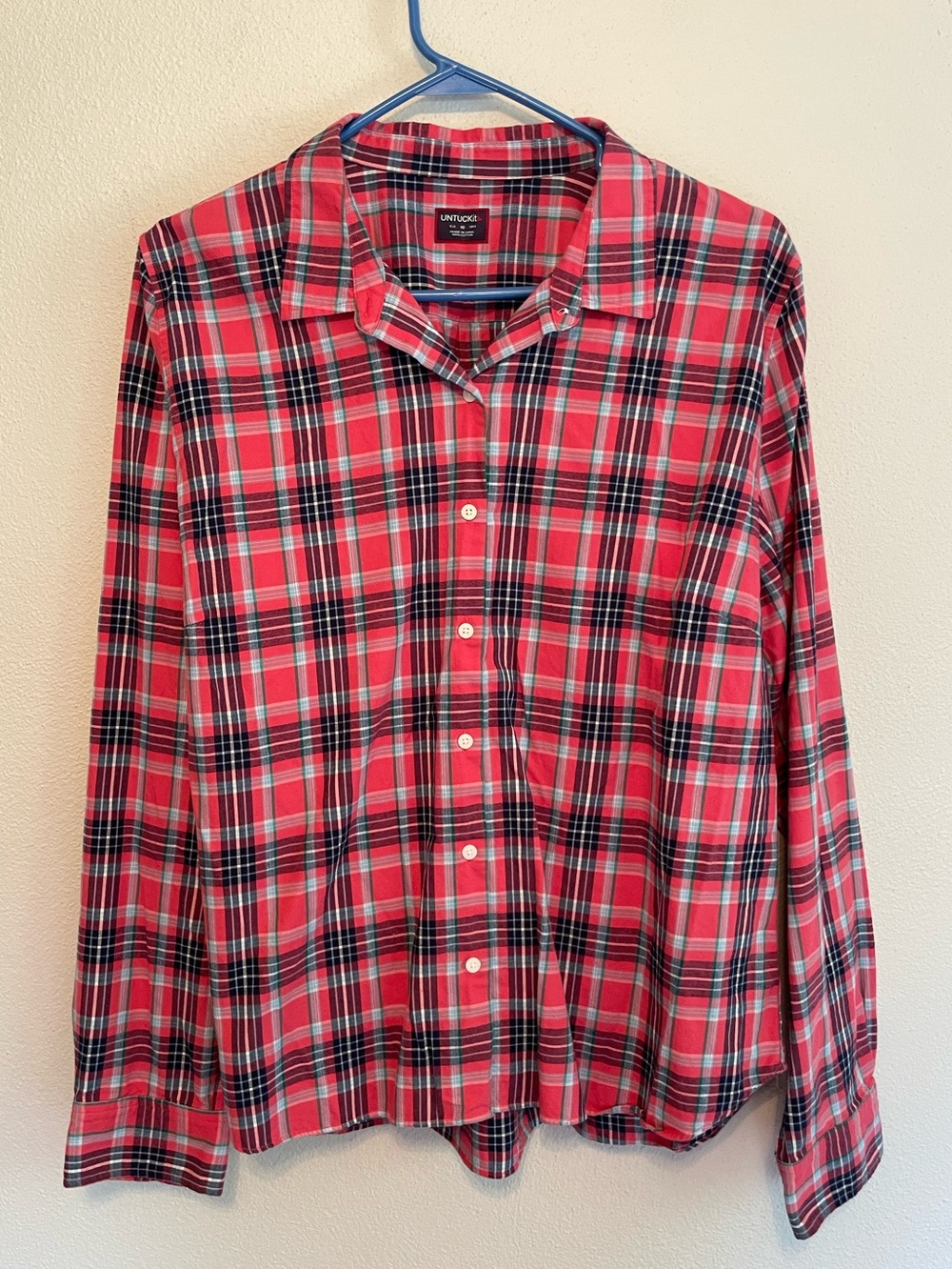 UNTUCKit Women’s Plaid Button Up Casual Shirt Sz 18 Pink Blue Casual Chic Preppy